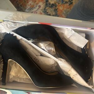 Katy Perry The Chrissie Suede With Gold Pie Elegant Black Studded Heels